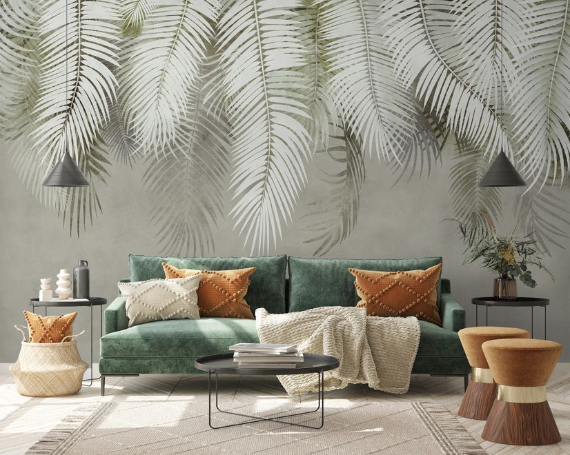 Neutral Tropical Palm Leaf Wallpaper Mural