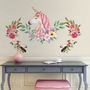 Kids Pink Unicorn with Colorful Florals Wall Decal Sticker
