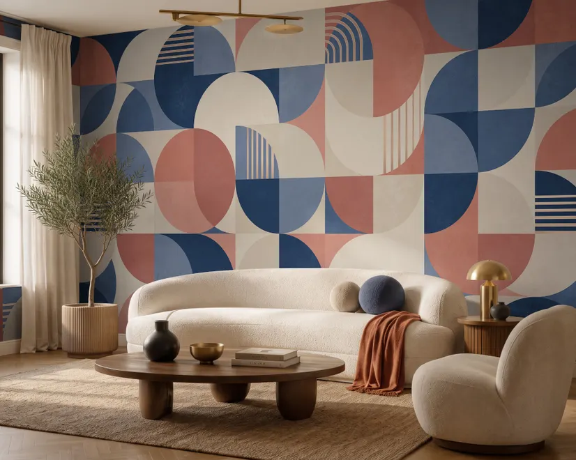 Retro Abstract Geometric Shapes Wallpaper Mural