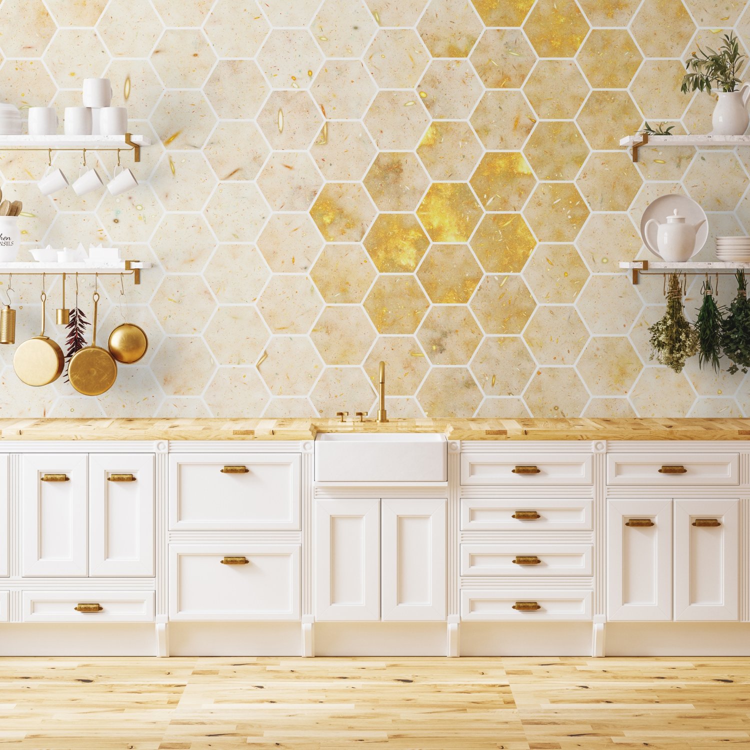 Geometric Yellow Honeycomb Wallpaper Mural - Peel and Stick