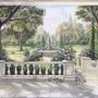 Soft Drawing Forest with Marble Fountain Wallpaper Mural