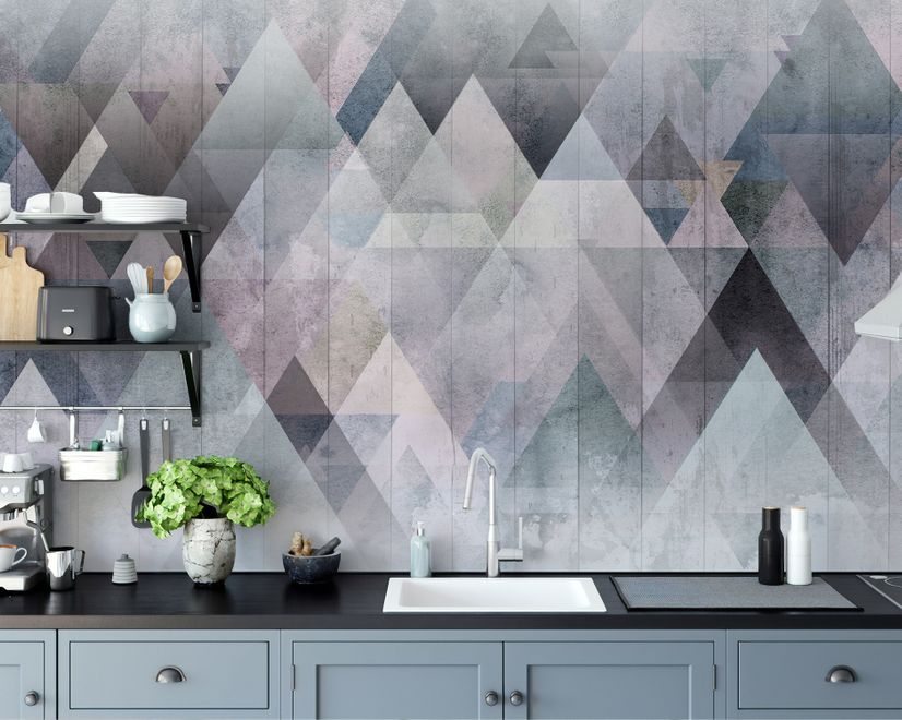 Papier peint panoramique aquarelle géométrique à motif triangulaire