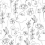 Soft Woman Face with Floral Drawing Line Art Wallpaper Mural