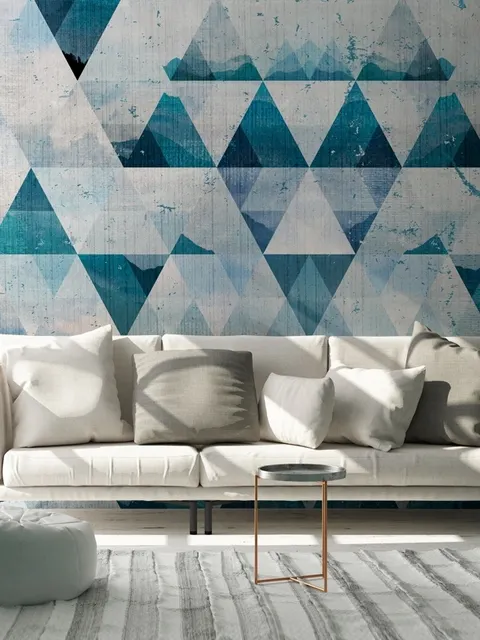 Geometric Blue Trigon Pattern Wallpaper Mural