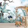 Kids Safari Animals with Fresh Tropical Leaves Wallpaper Mural