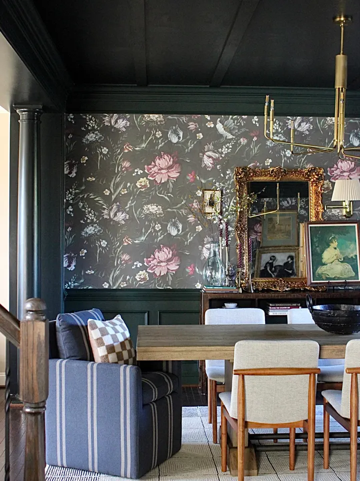 Dutch Flower Peony with Tulips Dark Floral Wallpaper Mural