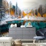 Papier peint panoramique paysage lac hiver forêt pins