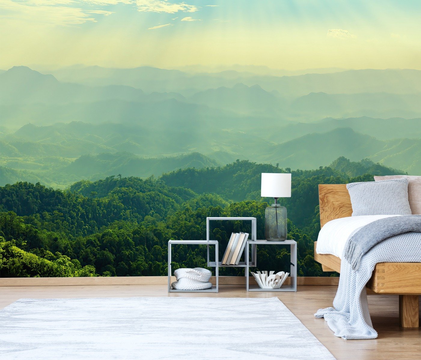 Green Mountain Silhouette Wallpaper Mural - Peel and Stick