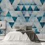 Papier peint panoramique géométrique bleu à motif Trigon