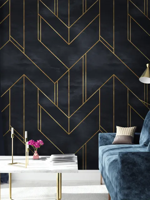 Art Deco with Gold Faux Lines Geometric Art Deco Wallpaper Mural