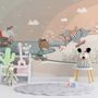 Papier peint panoramique paysage enneigé avec animaux de dessin animé mignons