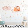 Nursery Watercolor Sleeping Giraffe and Clouds with Little Stars Wall Decal Sticker