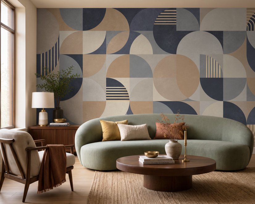 Retro Abstract Geometric Shapes Wallpaper Mural