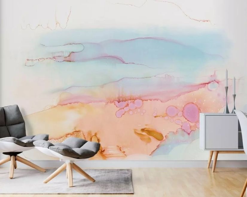 Abstract Orange Blue Brush Wallpaper Mural