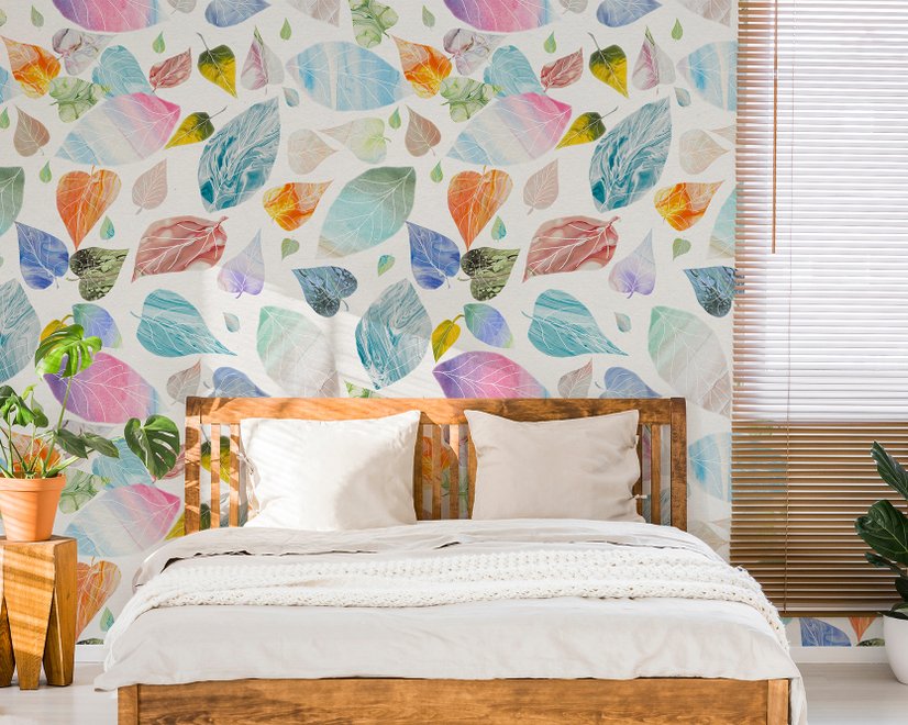 Colorful Leaf Pattern Wallpaper Mural