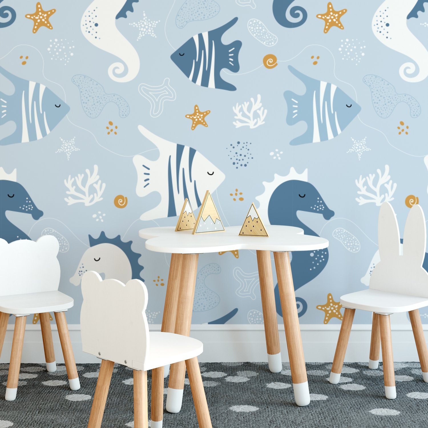 Zebrafish and Seahorse Wallpaper Mural - Peel and Stick