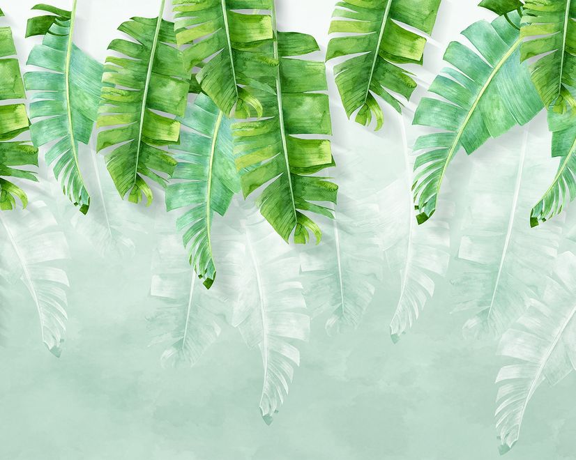 Tropical Leaves and Shading Leaf Wallpaper Mural