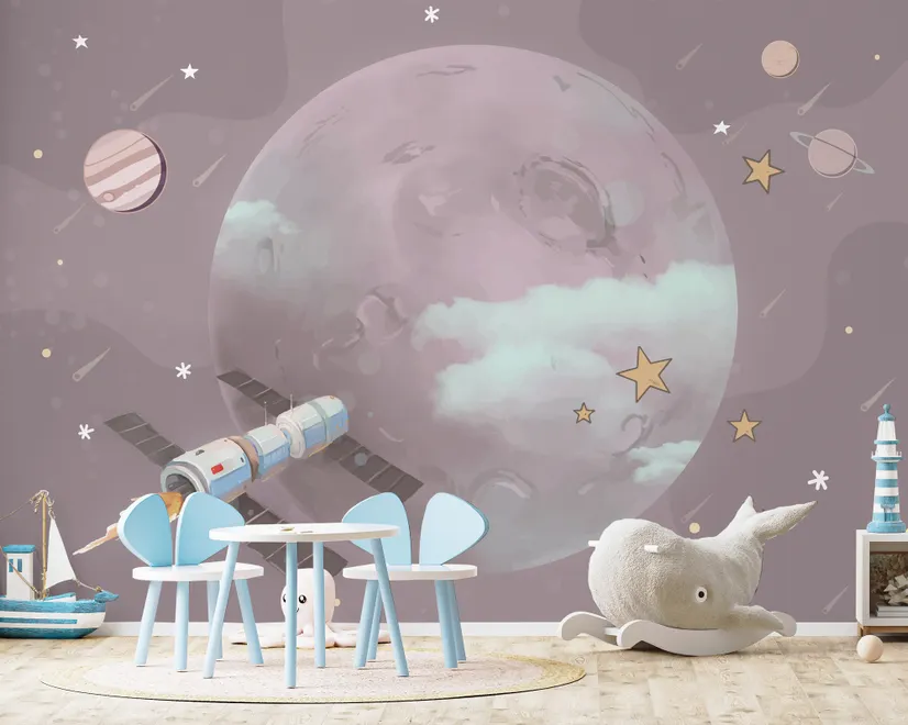 Cartoon Planets and Starry Space Wallpaper Mural