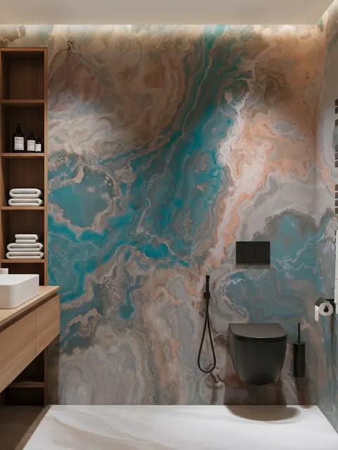 Turquoise Brown Wave Brush Wallpaper Mural