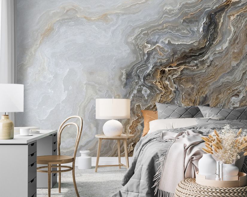 Dark Marble Gray and Brown Waves Wallpaper Mural