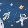 Papier peint panoramique de l'espace avec vaisseau spatial et astronaute pour les enfants