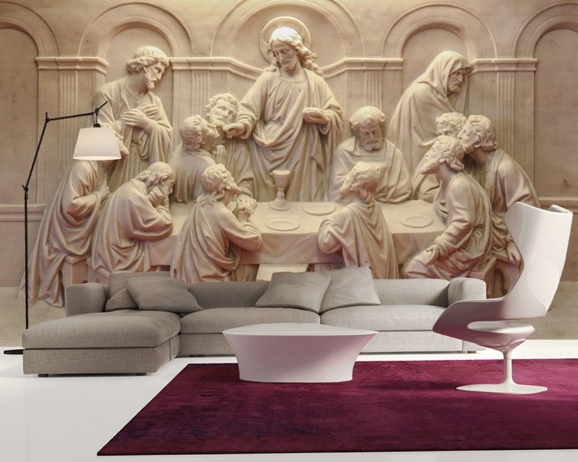 3D-Relief-Look Zement Religiöse Skulptur Fototapete