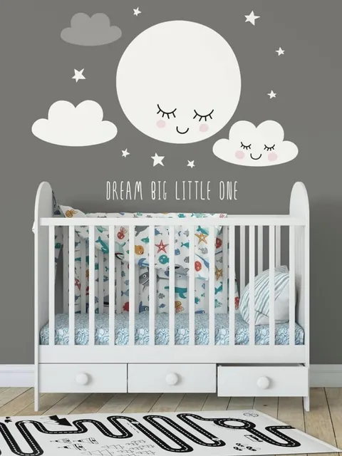 White Cute Fullmoon with Clouds Wall Decal Sticker