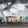 Monochrome Polygonal World Map with Abstract Lines Wallpaper Mural