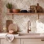 Muted sandy taupe palm trees and pale foliage on a creamy ivory ground tropical wallpaper