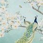 Pfau mit Magnolienblüte Fototapete