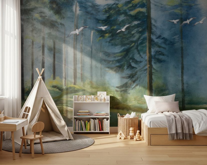 Watercolor Painting Misty Forestscape Wallpaper Mural