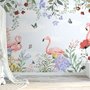 Papier peint  panoramique flamant rose fleurs colorées