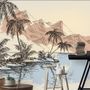 Vintage Charcoal Tropical Palm Tree and Summer Beach Wallpaper Mural