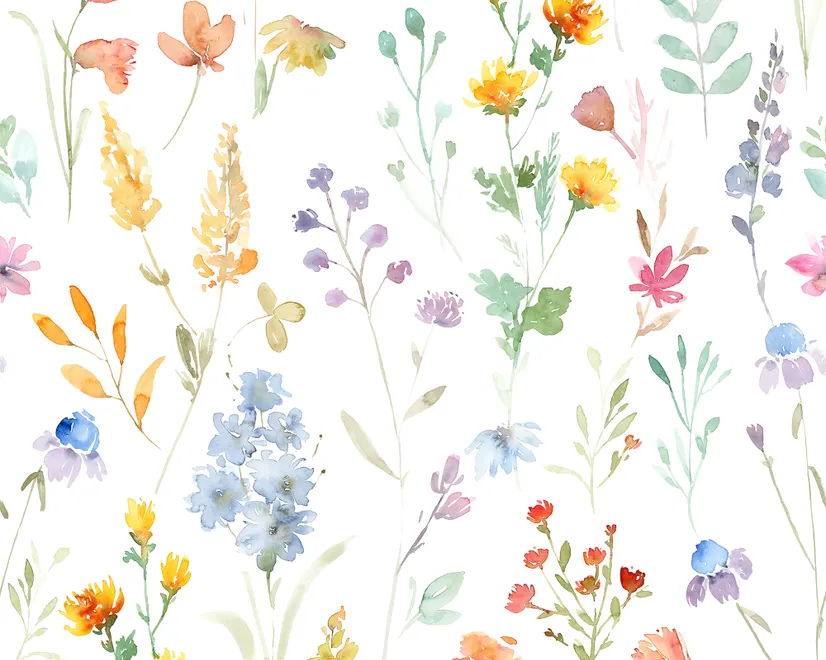Papier peint panoramique aquarelle coloré fleurs sauvages botaniques