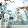 Kids Safari Animals with Fresh Tropical Leaves Wallpaper Mural