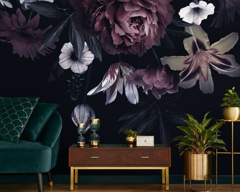 Papier peint floral sombre pivoine cramoisie