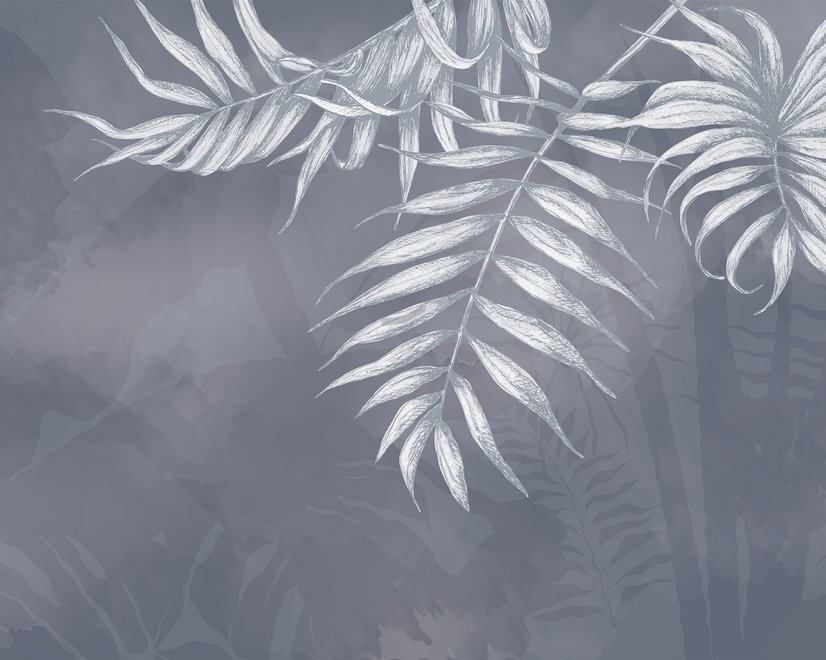 White Tropical Leafy Wallpaper Mural