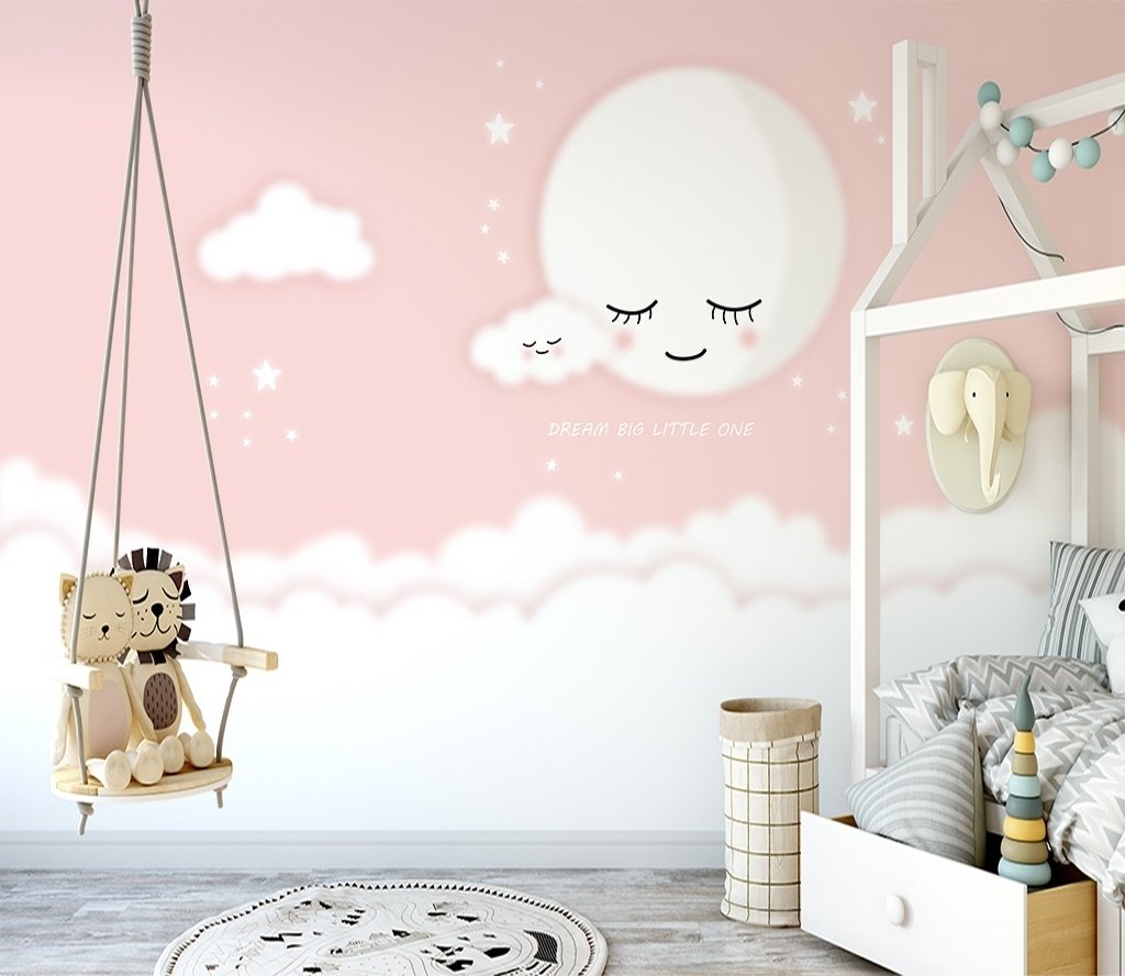 For Baby Sleeping Moon and Clouds Wallpaper Mural - Peel and Stick