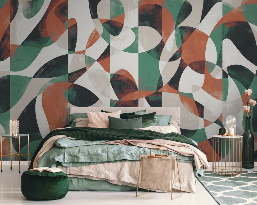 Modern Abstract Art with Retro Colorful Geometric Wallpaper Mural