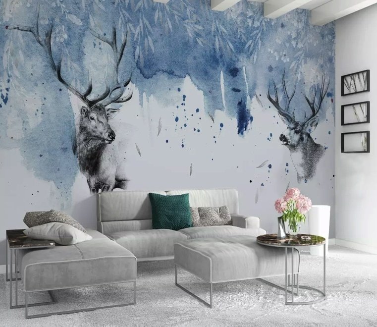 Papier peint paysage de neige avec cerfs à cornes