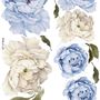 Blue White Peony Floral Bouqets with Green Leaves Wall Decal Sticker