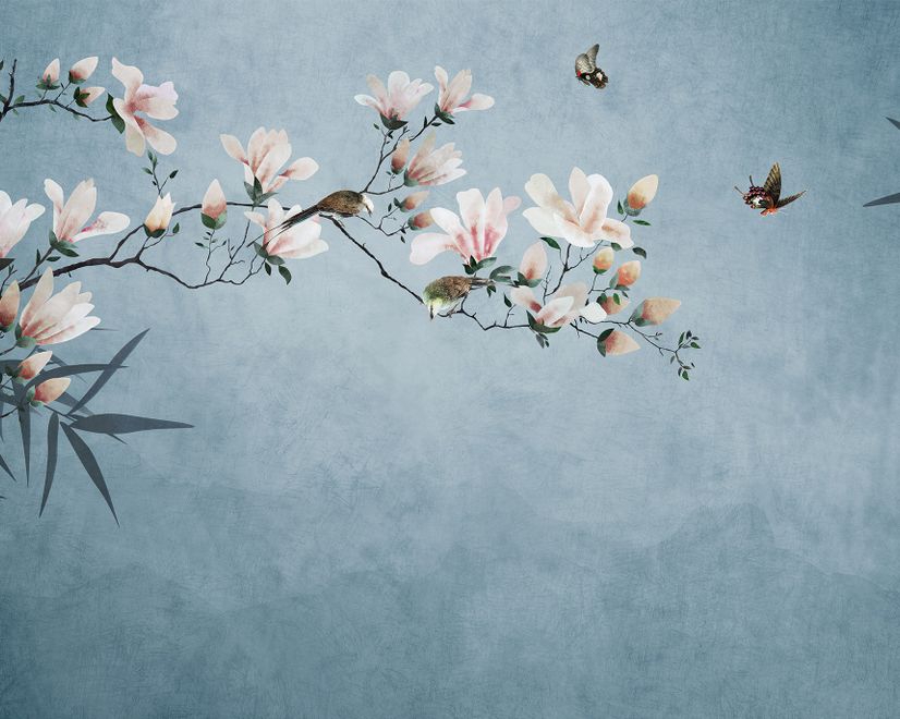 Pink Magnolia Floral Art Wallpaper Mural