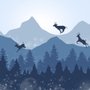Monochrome Dark Blue Snowy Forest with Horned Deer Silhouette for Kids Nursery Wallpaper Mural