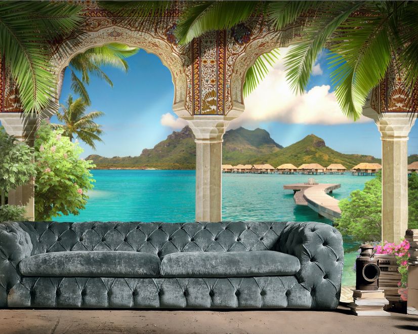 3D Look Sea Landscape with Lux Arabian Arches Wallpaper Mural