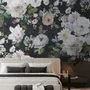 Dark Floral and White Peony Blossoms Wallpaper Mural