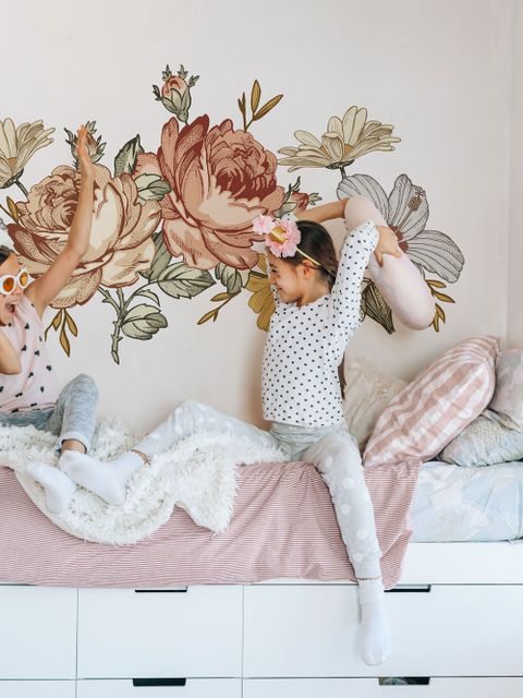 Nursery Soft Vintage Peony Floral Wall Decal Sticker