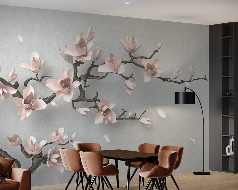 3D Optik Rosa Magnolienblüten Fototapete