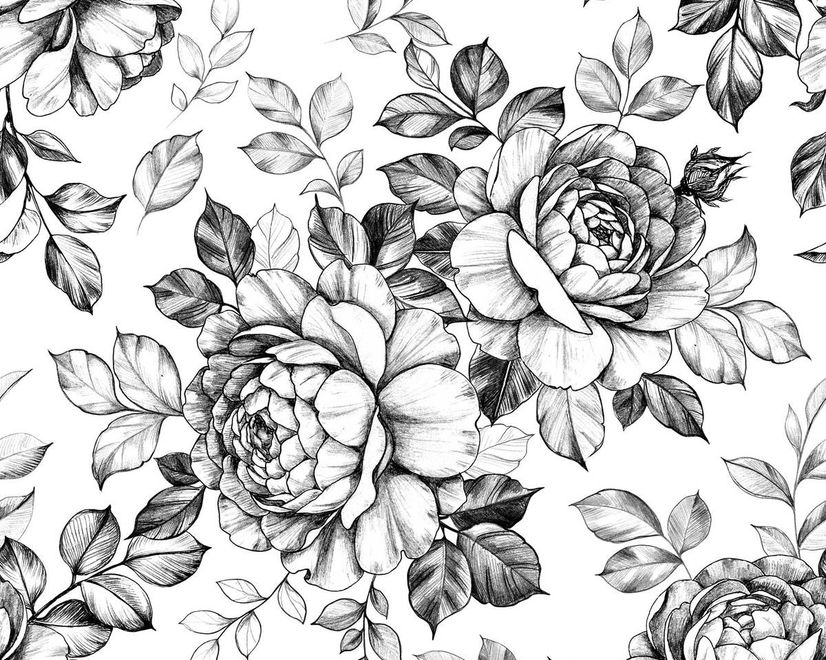 Black and White Flower Wallpaper Mural