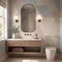 Pastel abstract wallpaper with overlapping sky blue, blush, cream, sage and grey textured triangles