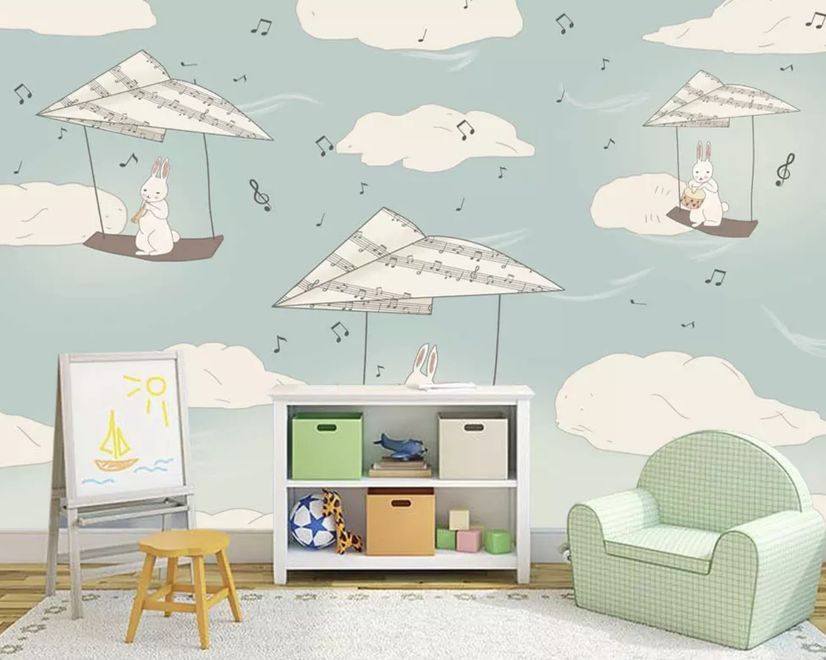Kids Paper Plane and Animal Wallpaper Mural